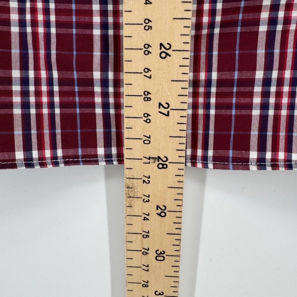 UNTUCKit Mens Small Wrinkle Free Plaid Button Down Shirt Burgundy Blue White - Picture 6 of 7
